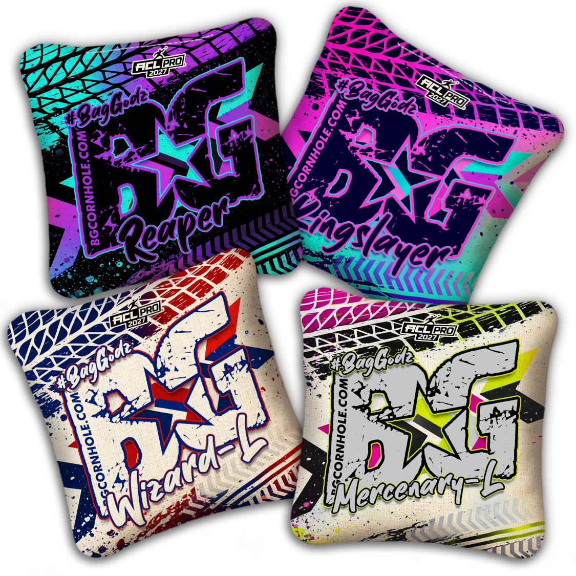 2027 ACL - BG Multiple Bag Models "GRUNGE TRACKS" - Pro Stamped Cornhole Bags - SET OF 4 BAGS