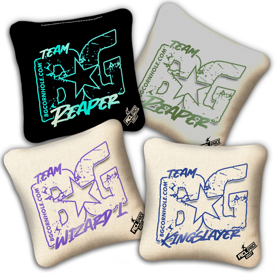 2027 ACL - BG Multiple Bag Models "OUTLINED TEAM BG" - Pro Stamped Cornhole Bags - SET OF 4 BAGS