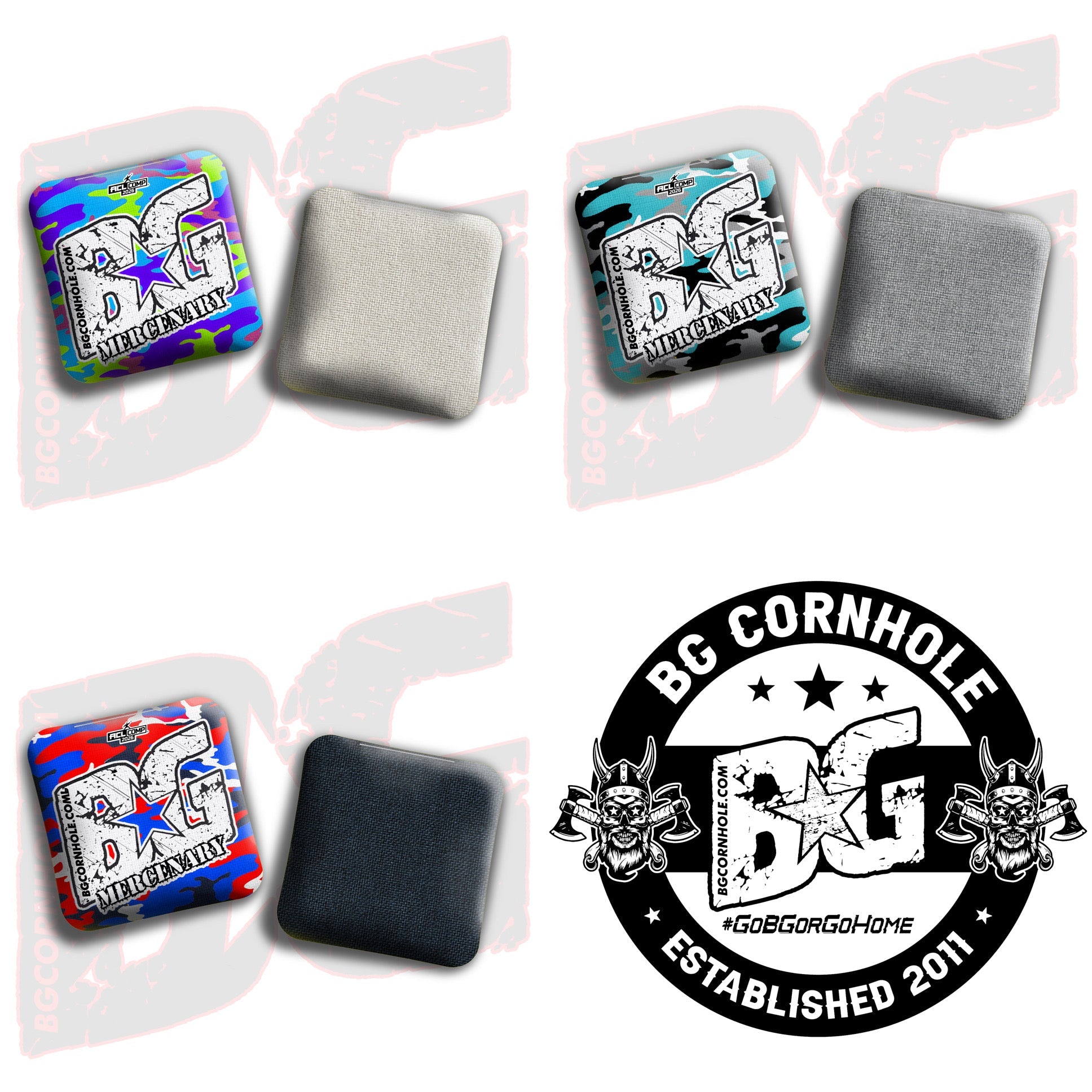 2026 BG Comp Mercenary - "Multicolor Camo" - ACL Comp Stamped Cornhole Bags - SET OF 4 BAGS
