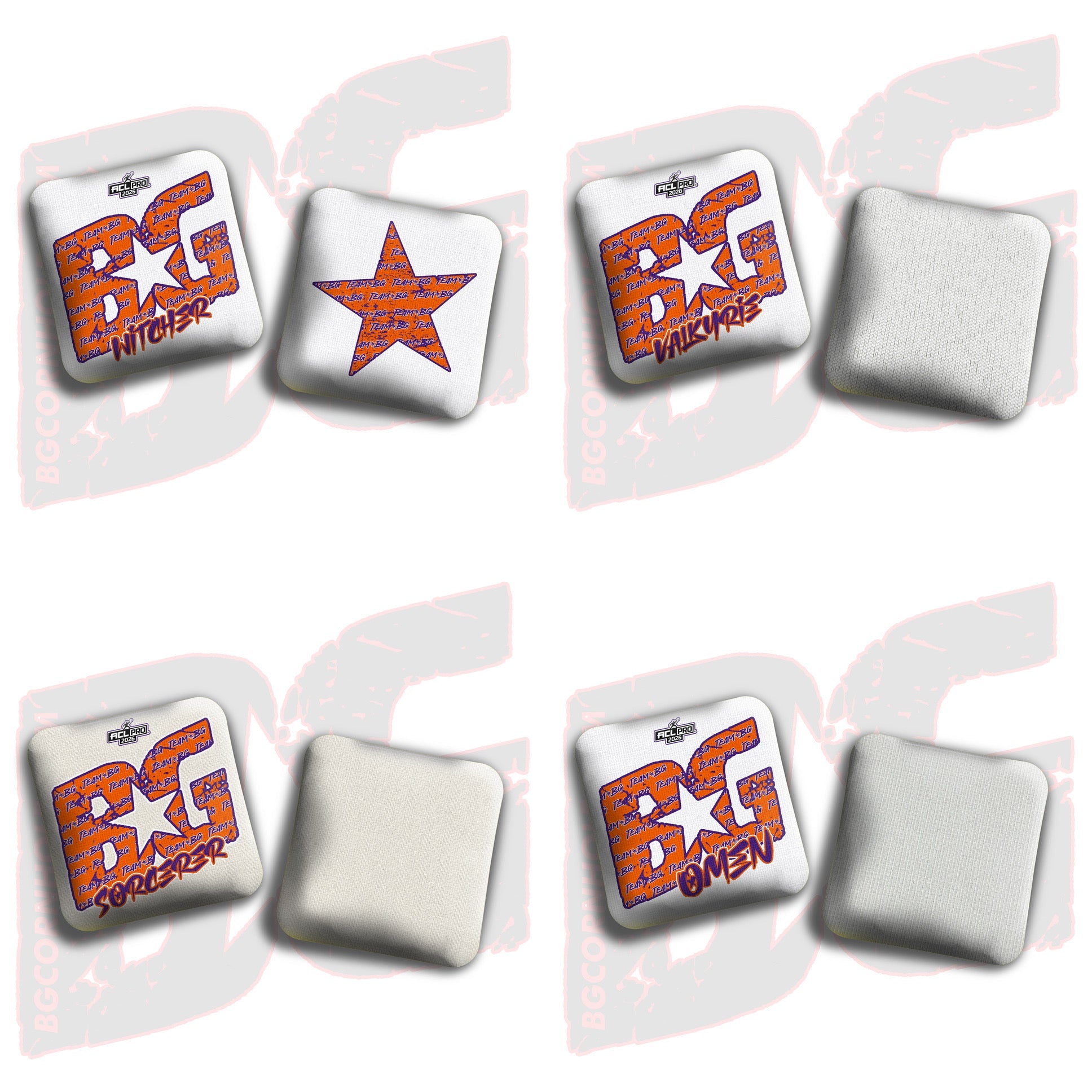 2026 BG Multiple Bag Models "Orange/Purple Logo Colormatch " - ACL Pro Stamped Cornhole Bags - SET OF 4 BAGS